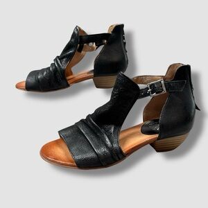 Miz Mooz Corra Leather Heeled Sandals EU 40 Black Peep Toe